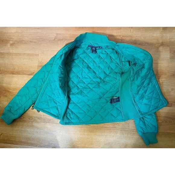Ralph Lauren Sport Quilted Jacket Green W/ 100% Calf Suede Brown Trim Women S/P - Picture 2 of 10